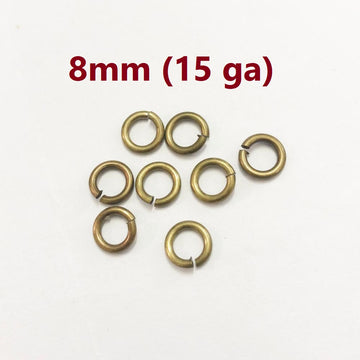J027 - 100 pcs Antique Bronze Open Jump Rings - 8mm - 15 Gauge (1.5mm Thick)