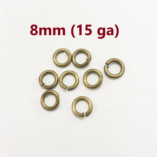 J027 - 100 pcs Antique Bronze Open Jump Rings - 8mm - 15 Gauge (1.5mm Thick)