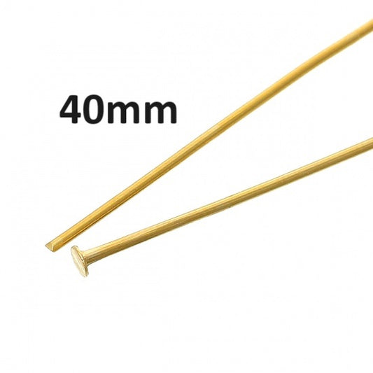 A058 - 100 pcs. Gold Plated Flat Head Pins - 40mm (1.57 inch) x 0.7mm - 21 Gauge