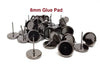 E144 - 10 pcs. Gunmetal Earring Posts Studs Settings Bezels Cabochons Tacks- 8mm Glue Pad Setting - Includes Rubber Backs!