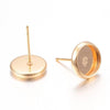E299A - 2 pcs. 304 Stainless Steel Gold Plated Earring Posts Settings Bezels Cabochons Tacks- 8mm Glue Pad Setting - with Stoppers!