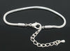 B048 - 4 pcs. Silver Plated European Snake Chain Bracelets with Chain Extenders - Lobster Claw Clasps - Cylinder Cap - 19cm (7.5") - 2.5mm Thick
