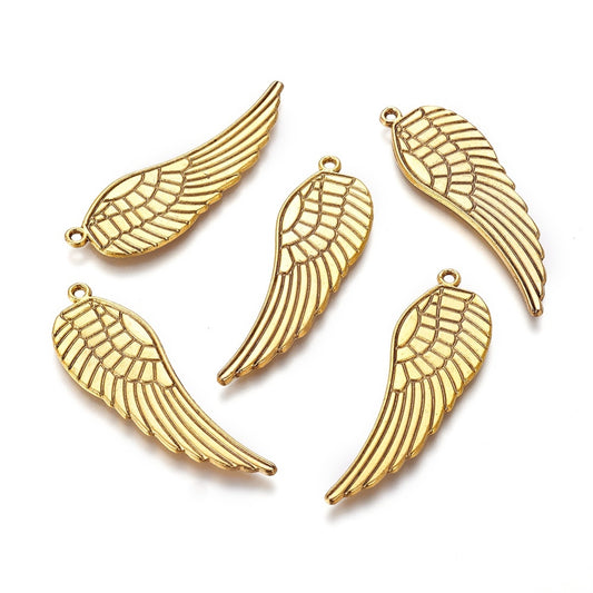 P1017 - 10 pcs. LARGE Antique Gold Wings Charms - 16mm x 49mm - 2 inches long