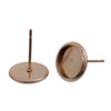 E302A - 2 pcs. 304 Stainless Steel Rose Gold Plated Earring Posts Settings Bezels Cabochons Tacks- 8mm Glue Pad Setting - with Stoppers!