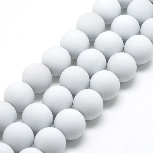BD803 - 50 Beads - 8mm White Matte Frosted Rubberized Acrylic Round Beads - Hole Size: 1.5mm