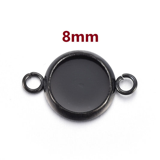 P261 - 10 pcs. 304 Stainless Steel Gunmetal Circle Round Bezel Cabochon Cameo Connector Tags Trays - 8mm Glue Pad - Tarnish Resistant