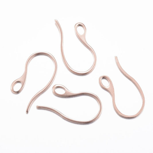 E429 - 10 pcs 304 Stainless Steel Earring Hooks with Loop Hole - Rose Gold - 22mm x 11mm - Hole Size: 2.5mm x 3.5mm - Tarnish Resistant!