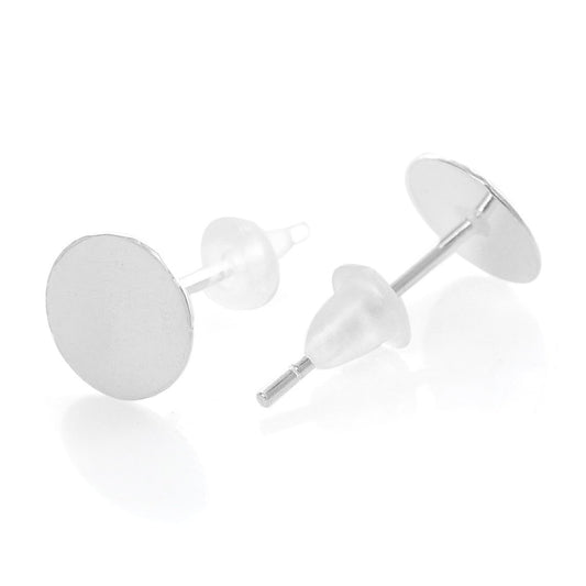 E222 - 4pcs (2 Pairs) 925 Sterling Silver Earring Posts/Bases/Studs/Settings with Rubber Backs - 12mm x 5mm