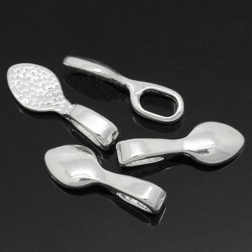 BA053 - 100 pcs. Silver Plated Small Spoon Tag Glue On Bails - 16x5.5mm