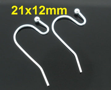 E057 - 200 pcs Silver Plated Earring Wire Hooks with Ball - 21x12mm - 21mm x 12mm - 21 Gauge Wire