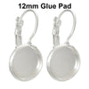 E073 - 10 pcs. Silver Plated Earring Clips Settings Lever Back Bezels Cabochons - 12mm Glue Pad Setting