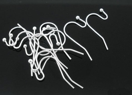 E057 - 200 pcs Silver Plated Earring Wire Hooks with Ball - 21x12mm - 21mm x 12mm - 21 Gauge Wire