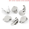 E109 - 50 pcs. Silver Tone Hinged Earring Clips Settings Cabochons Posts - 15mm Glue Pad Setting