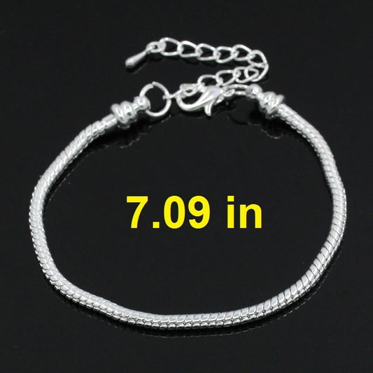 B049 - 4 pcs. Silver Plated European Snake Chain Bracelets with Chain Extenders - Lobster Clasps - Screw Cap - 18cm (7.09") - Claw Clasps