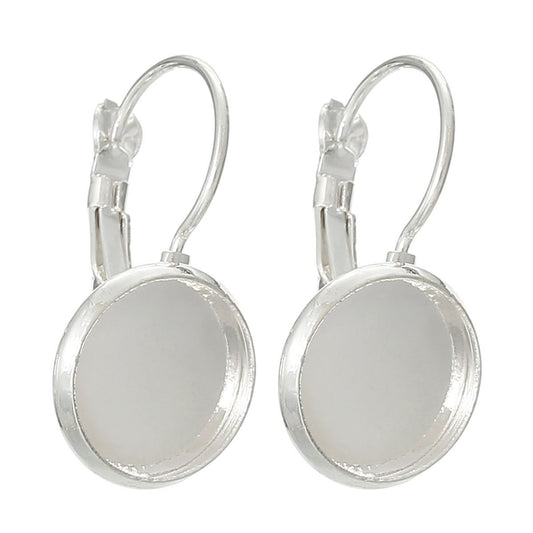 E145 - 10 pcs. Silver Plated Earring Clips Settings Lever Back Bezels Cabochons - 16mm Glue Pad Setting