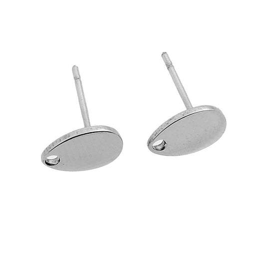 E223 - 10 pcs. (5 pairs) 304 Stainless Steel Teardrop Earring Posts/Bases/Studs/Settings with Backs - 8mm x 5mm - Hole for Dangles - Hypoallergenic