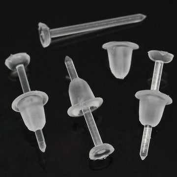 E280 - 2000 pcs (1000 Pairs) Clear Plastic Earring Posts with Back Stoppers - 12mm x 3mm - 3mm Glue Pad Base