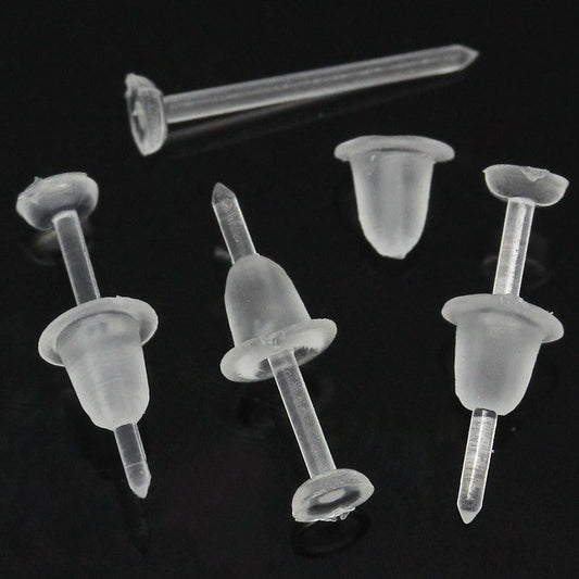 E280 - 2000 pcs (1000 Pairs) Clear Plastic Earring Posts with Back Stoppers - 12mm x 3mm - 3mm Glue Pad Base