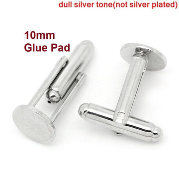CU020 - Lot of 12 Silver Tone Cuff Links (6 pairs) - 10mm Glue Pad
