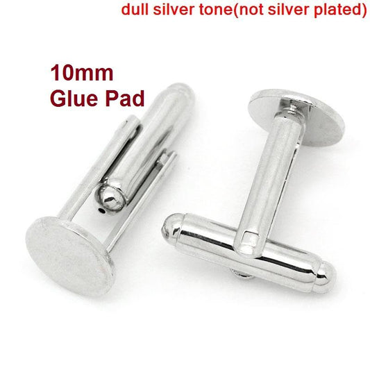 CU020 - Lot of 12 Silver Tone Cuff Links (6 pairs) - 10mm Glue Pad