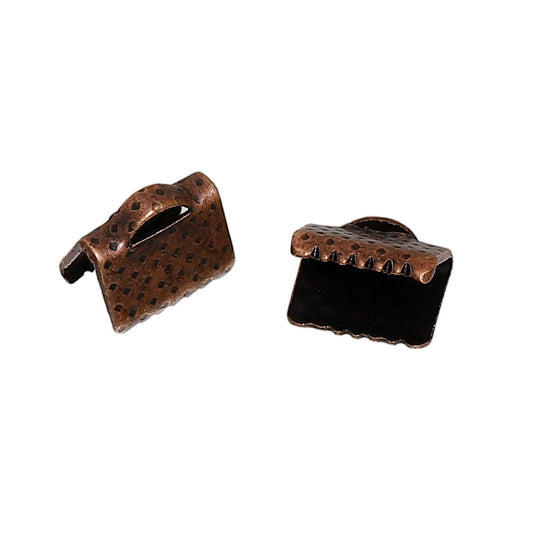 BA021 - 100 pcs. Antique Copper Textured Ribbon Crimp End Caps - 8mm x 7mm - Great for Ribbons and Cords!