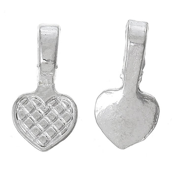 BA054 - 200 pcs. Silver Plated Small Heart Tag Glue On Bails - 16mm x 8mm