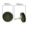 E110 - 50 pcs. Antique Bronze Earring Posts Studs Settings Bezels Cabochons Tacks- 12mm Glue Pad Setting