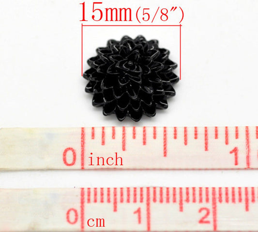 CA1008 - 100 pcs Assortment of Resin Dahlia Embellishment Cabochons Flowers - 15mm - Mix of Colors!