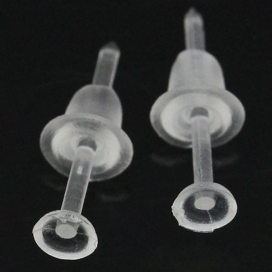 E280 - 2000 pcs (1000 Pairs) Clear Plastic Earring Posts with Back Stoppers - 12mm x 3mm - 3mm Glue Pad Base