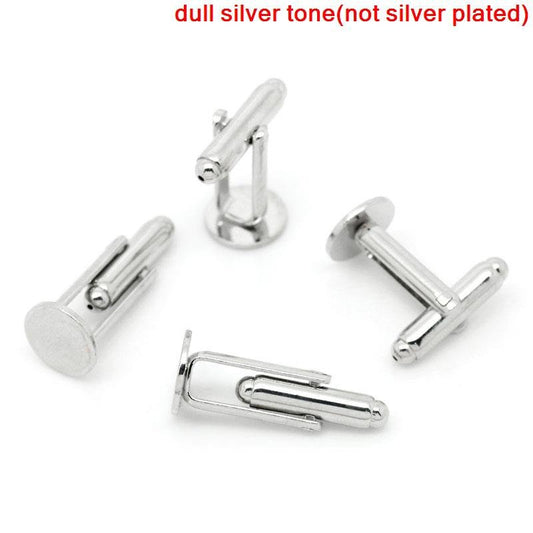 CU020 - Lot of 12 Silver Tone Cuff Links (6 pairs) - 10mm Glue Pad