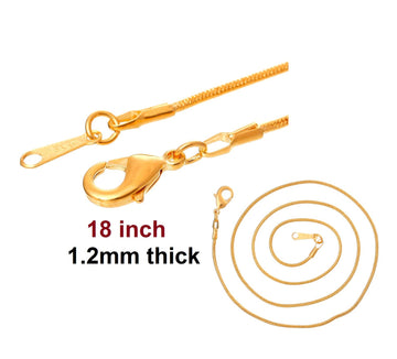 N019 - 10 pcs. Gold Plated Snake Chain Necklaces 18" - (1.2mm) - Claw Clasps - Lobster Clasps