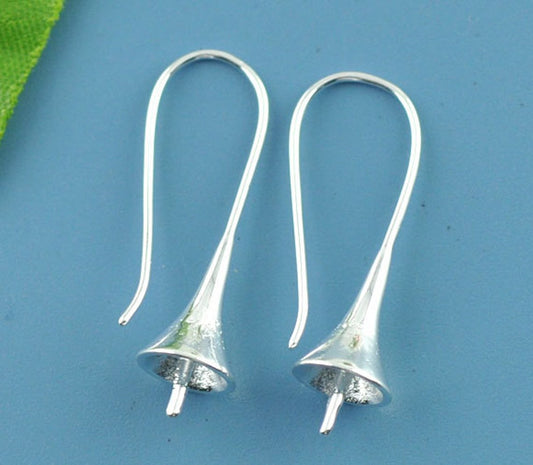 E249 - 10 pcs (5 Pairs) Silver Plated Earring Ear Wire Morning Glory Flower Hooks Bases - 29mm x 12mm - Made of Copper!