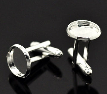 CU019 - Lot of 10 Silver Plated Cuff Links (5 pairs) - 12mm Glue Pad Bezel Setting