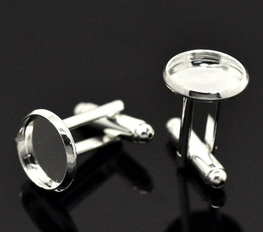 CU019 - Lot of 10 Silver Plated Cuff Links (5 pairs) - 12mm Glue Pad Bezel Setting