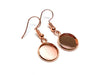 E146 - 10 pcs. Rose Gold Plated Earring Dangle Hooks Settings Bezels Cabochons - 12mm Glue Pad Setting - Single Sided