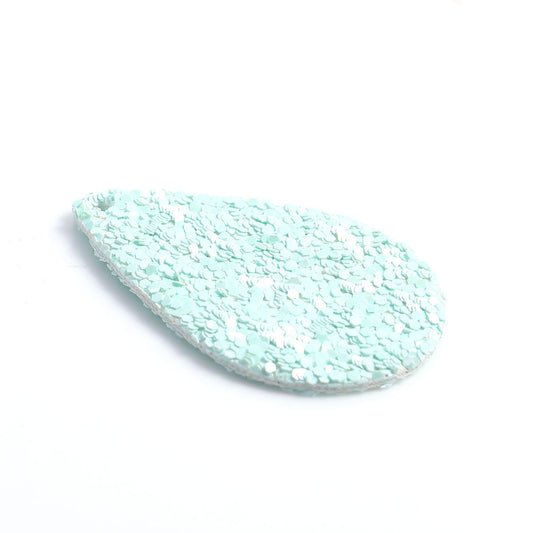 P1194 - 10 pcs. Teal Glitter Faux Leather Dangle Charms Pendants - Teardrop - 56mm (2.2") - Great for Light Earrings - Double-Sided - Solid