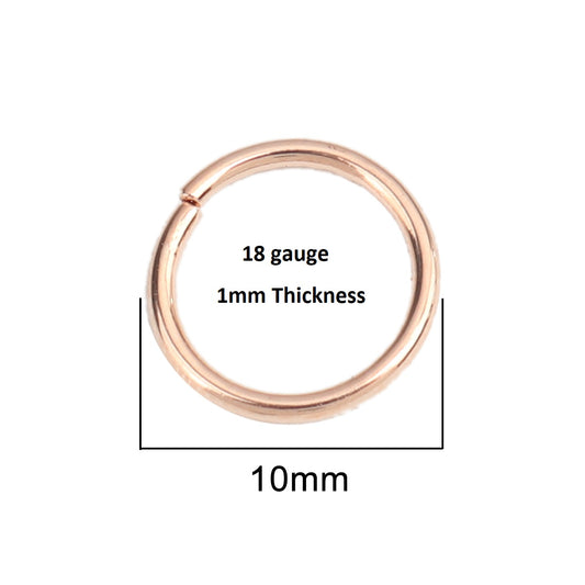 J011 - 100 pcs Rose Gold Plated Open Jump Rings - 10mm - 18 Gauge (1mm Thick)