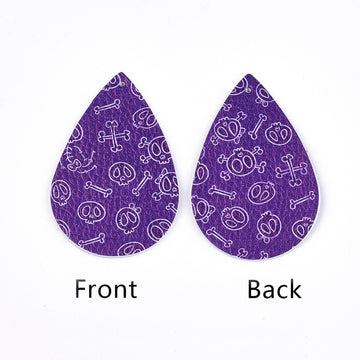 P157 - 10 pcs. Purple Faux Leather Dangle Charms Pendants - Teardrop - Halloween - 56mm (2.2") - Great for Earrings or Dangles! Double-Sided - A