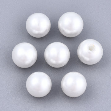 BD802 - 10 pcs. - 6mm Half Drilled Glass Pearl Imitation Round Beads - White - Hole Size: 0.8mm