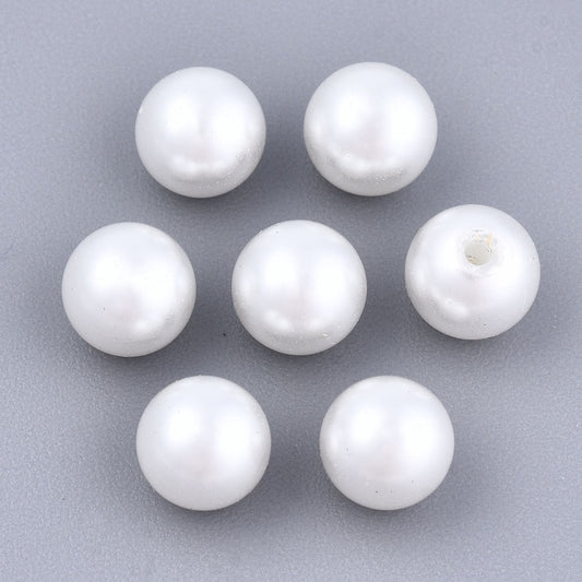 BD802 - 10 pcs. - 6mm Half Drilled Glass Pearl Imitation Round Beads - White - Hole Size: 0.8mm