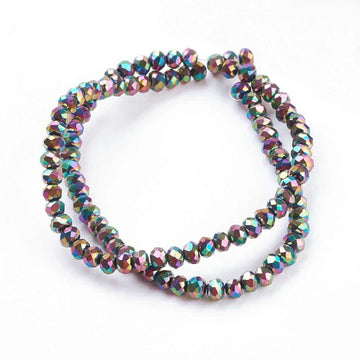 BD809 - 3mm Rainbow Glass Rondelle Faceted Beads - 10 inch strand (Approx. 100 pieces) - Hole Size: 1mm - 3mm x 2mm