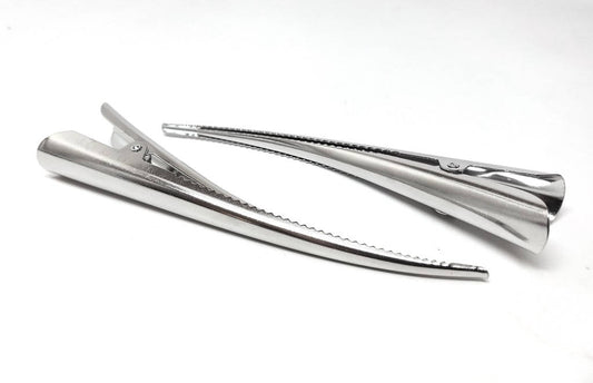 2 pcs Silver Tone Pelican Beak Clips Blanks - 130mm (5.15") - LARGE - With teeth for better hold!