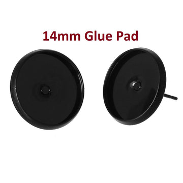 E281 - 20 pcs. Black Plated Earring Posts Settings Bezels Cabochons Tacks- 14mm Glue Pad Setting
