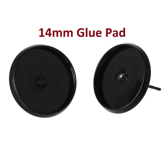 E281 - 20 pcs. Black Plated Earring Posts Settings Bezels Cabochons Tacks- 14mm Glue Pad Setting
