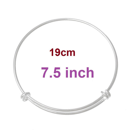B002 - 1 pc. Silver Plated Bangle Adjustable Slide On Bracelets 19cm (7.5")