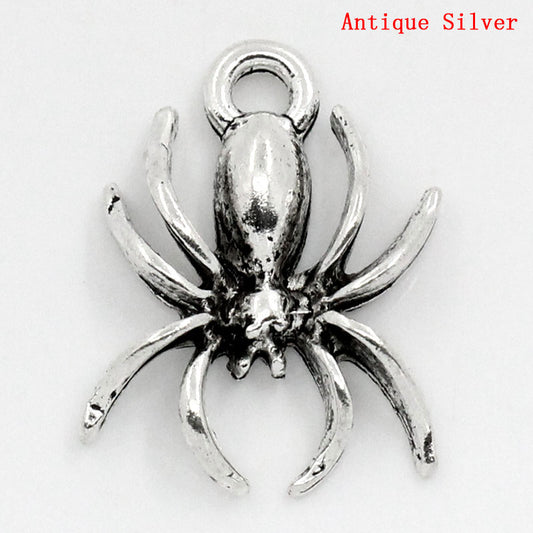 P240 - 50 pcs. Antique Silver Spider Charms Pendants - 18mm x 14mm