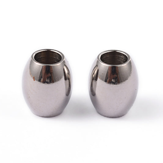 BD805 - 5 pcs. - 202 Stainless Steel Silver Tone Oval Barrel Spacer Beads - 7mm x 6mm - Hole Size: 3mm - Tarnish Resistant