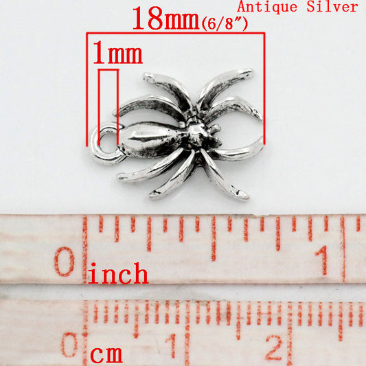 P240 - 50 pcs. Antique Silver Spider Charms Pendants - 18mm x 14mm