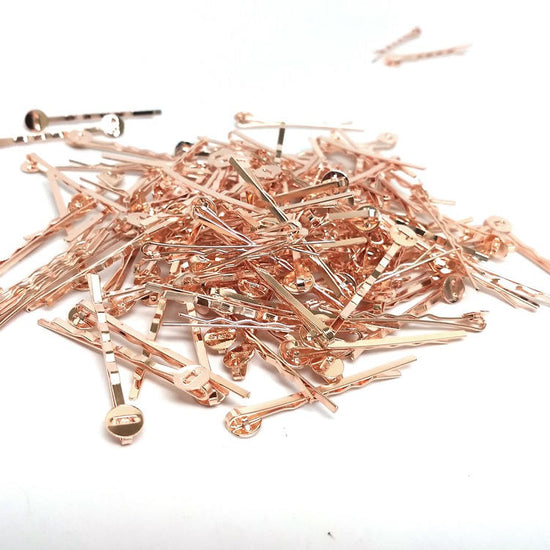 H021 - 50 pcs. Rose Gold Plated Bobby Pins - 8mm Glue Pad - Ripple Pattern - 52mm x 8mm (2" x 0.3") image 3