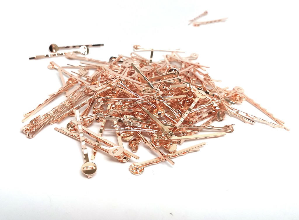 H021 - 50 pcs. Rose Gold Plated Bobby Pins - 8mm Glue Pad - Ripple Pattern - 52mm x 8mm (2" x 0.3") image 3